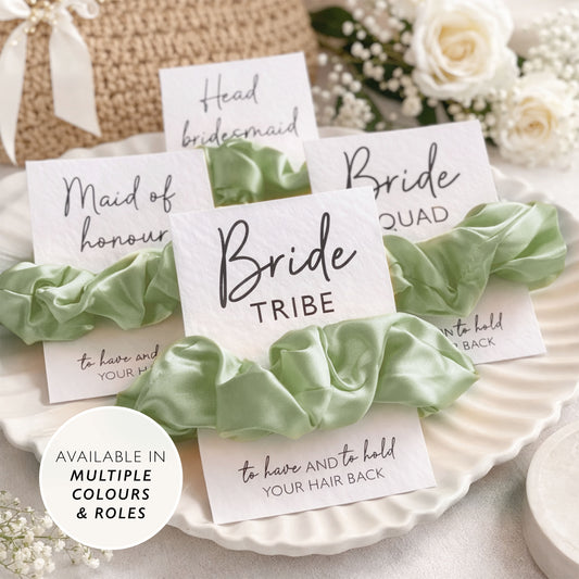 Green Hen Do Scrunchie Favours Hen Party Bags and Gifts Personalised Hair Tie Favours for Bride Tribe & Bride Squad Hen Party Idea