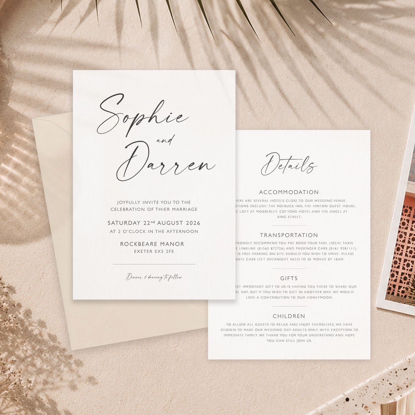 The Isla - Custom Luxury Wedding Invitation & Details Card | Elegant Minimalist Design | Personalised Invitation | Modern Simple Wedding Invitation