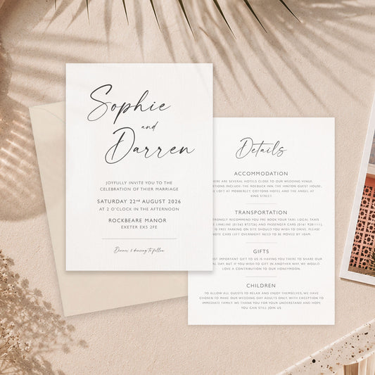 The Isla - Custom Luxury Wedding Invitation & Details Card | Elegant Minimalist Design | Personalised Invitation | Modern Simple Wedding Invitation