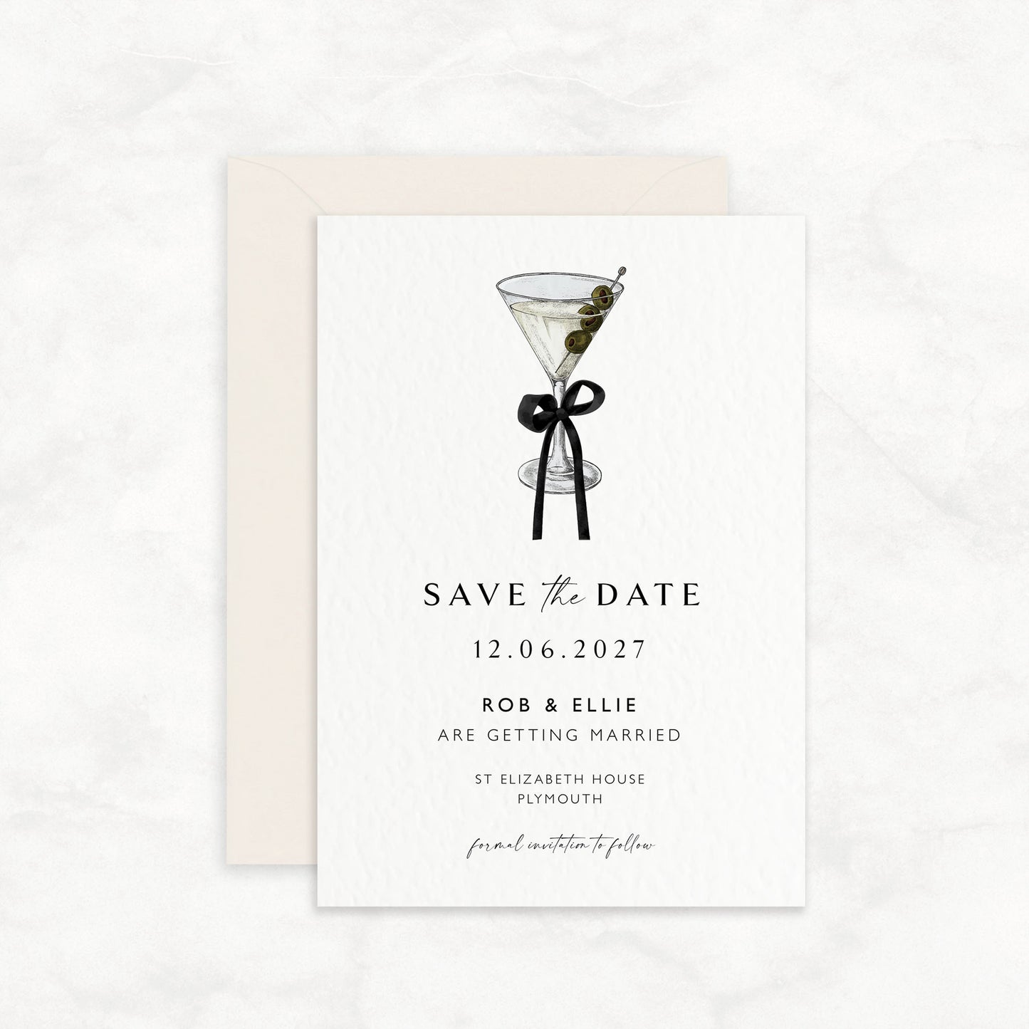 The Tini - Luxury Martini Cocktail Wedding Save the Date | Elegant Minimalist Design | Personalised Save the Date | Modern Simple Wedding Invitation