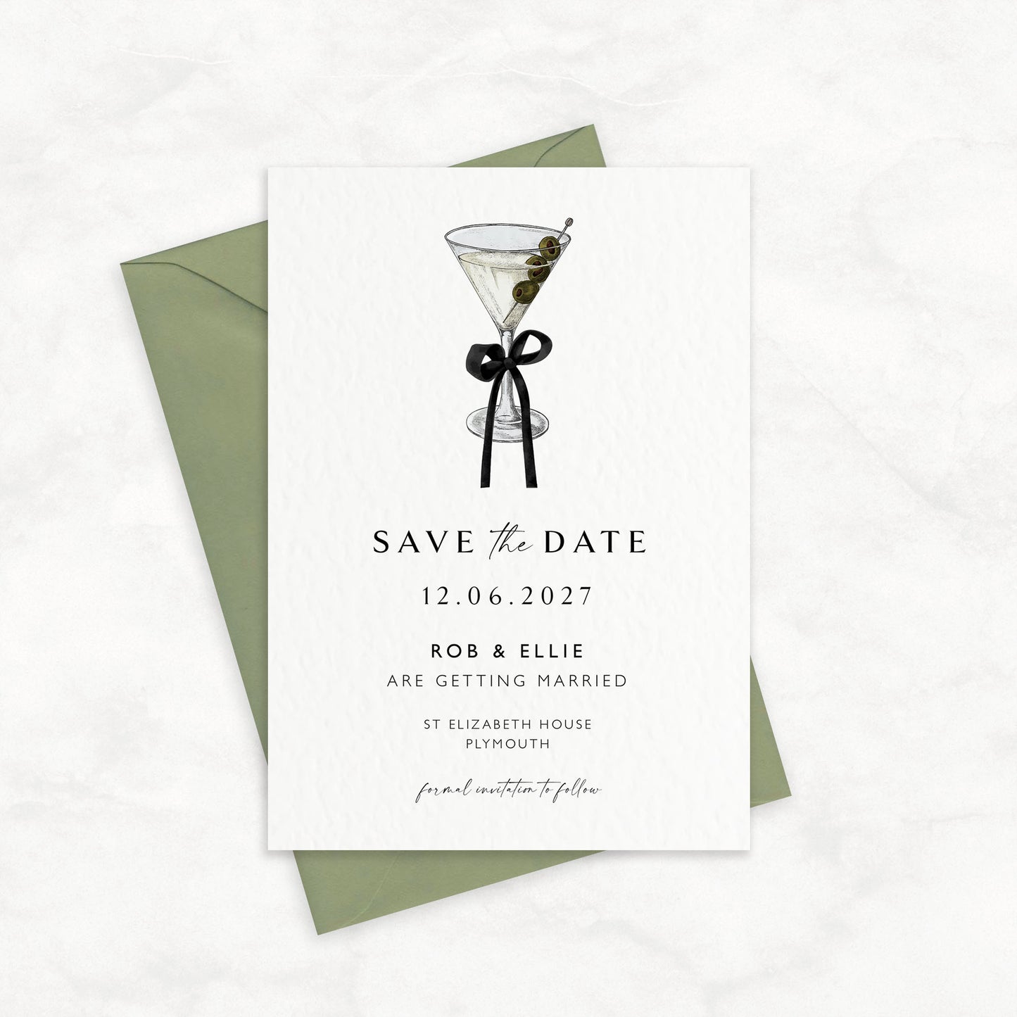The Tini - Luxury Martini Cocktail Wedding Save the Date | Elegant Minimalist Design | Personalised Save the Date | Modern Simple Wedding Invitation