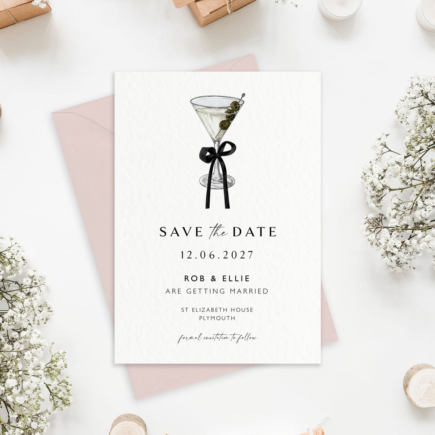 The Tini - Luxury Martini Cocktail Wedding Save the Date | Elegant Minimalist Design | Personalised Save the Date | Modern Simple Wedding Invitation
