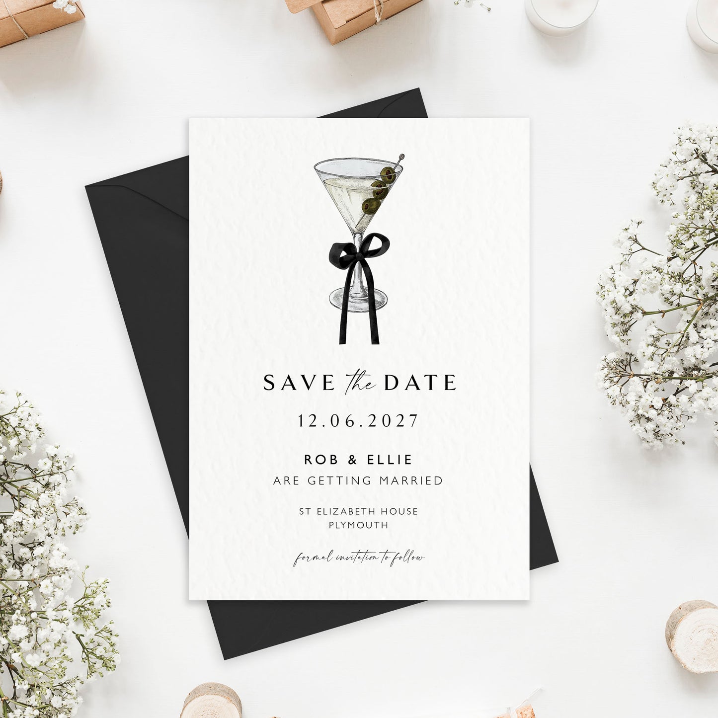 The Tini - Luxury Martini Cocktail Wedding Save the Date | Elegant Minimalist Design | Personalised Save the Date | Modern Simple Wedding Invitation