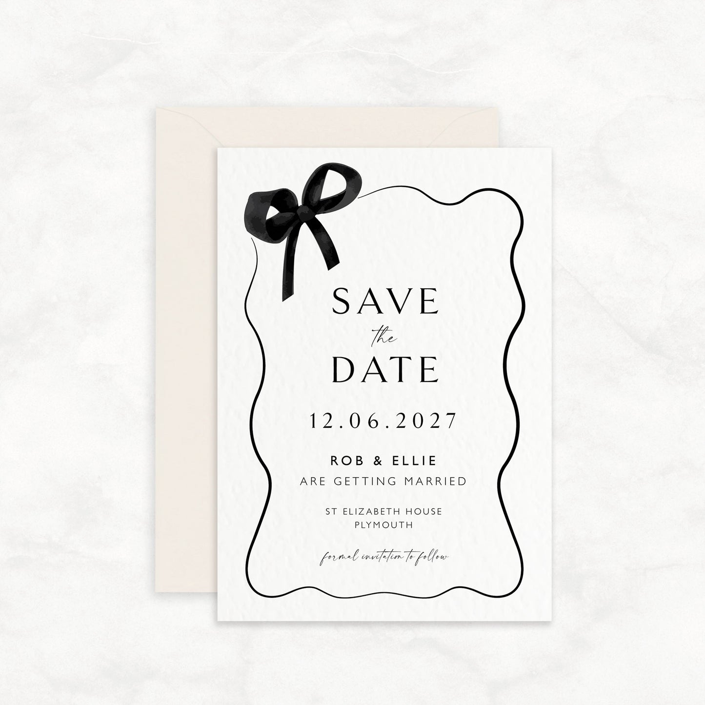 The Tini - Luxury Side Bow Wedding Save the Date | Elegant Minimalist Design | Personalised Save the Date | Modern Simple Wedding Invitation