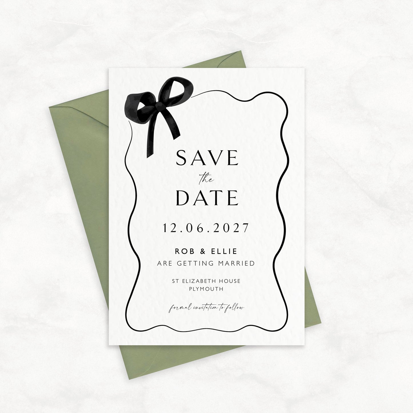 The Tini - Luxury Side Bow Wedding Save the Date | Elegant Minimalist Design | Personalised Save the Date | Modern Simple Wedding Invitation