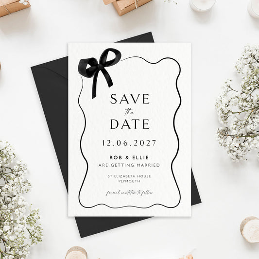 The Tini - Luxury Side Bow Wedding Save the Date | Elegant Minimalist Design | Personalised Save the Date | Modern Simple Wedding Invitation