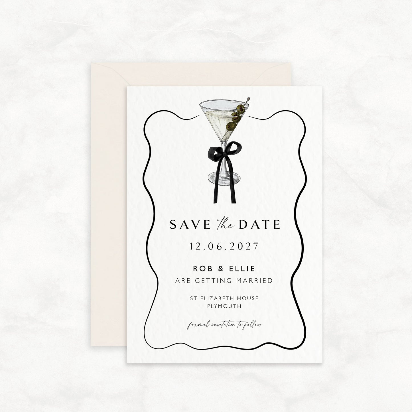 The Tini - Luxury Cocktail Wedding Save the Date | Elegant Minimalist Design | Personalised Save the Date | Modern Simple Wedding Invitation