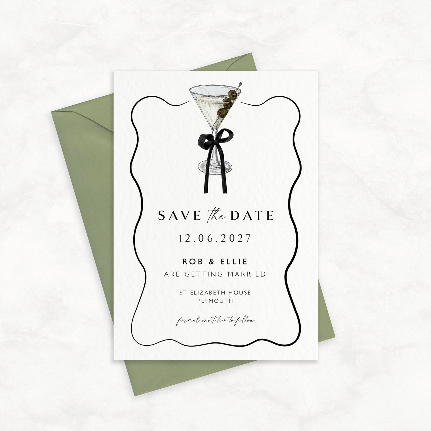 The Tini - Luxury Cocktail Wedding Save the Date | Elegant Minimalist Design | Personalised Save the Date | Modern Simple Wedding Invitation