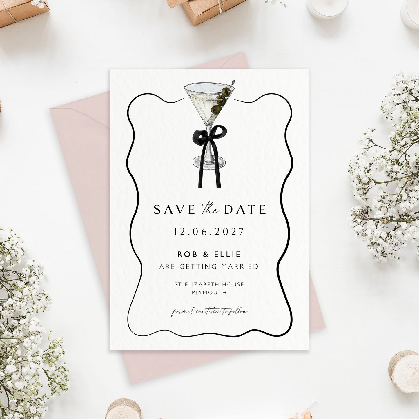 The Tini - Luxury Cocktail Wedding Save the Date | Elegant Minimalist Design | Personalised Save the Date | Modern Simple Wedding Invitation