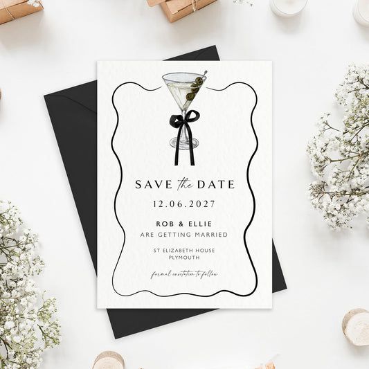 The Tini - Luxury Cocktail Wedding Save the Date | Elegant Minimalist Design | Personalised Save the Date | Modern Simple Wedding Invitation
