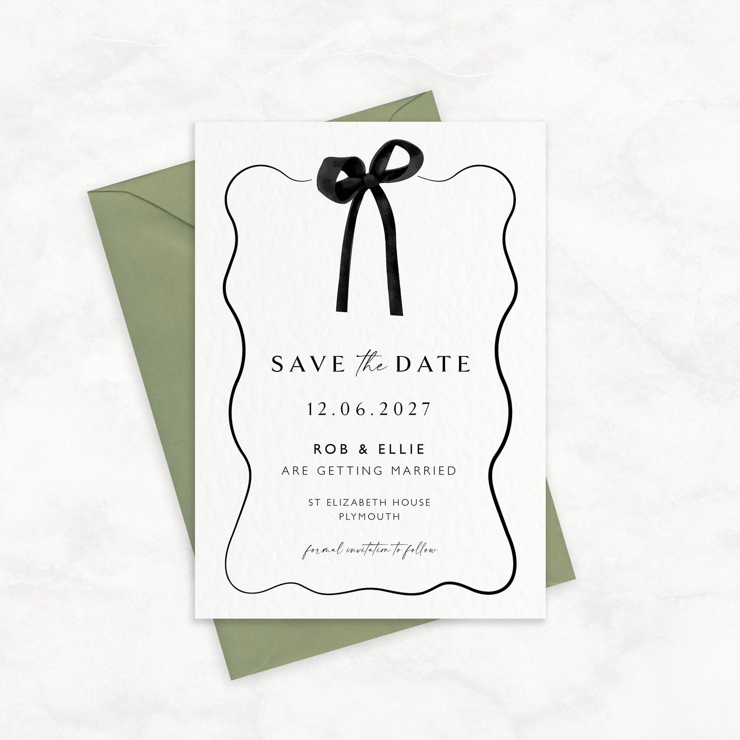 The Tini - Custom Luxury Bow Wedding Save the Date | Elegant Minimalist Design | Personalised Save the Date | Modern Simple Wedding Invitation