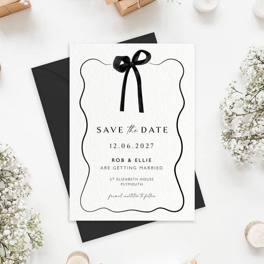 The Tini - Custom Luxury Bow Wedding Save the Date | Elegant Minimalist Design | Personalised Save the Date | Modern Simple Wedding Invitation