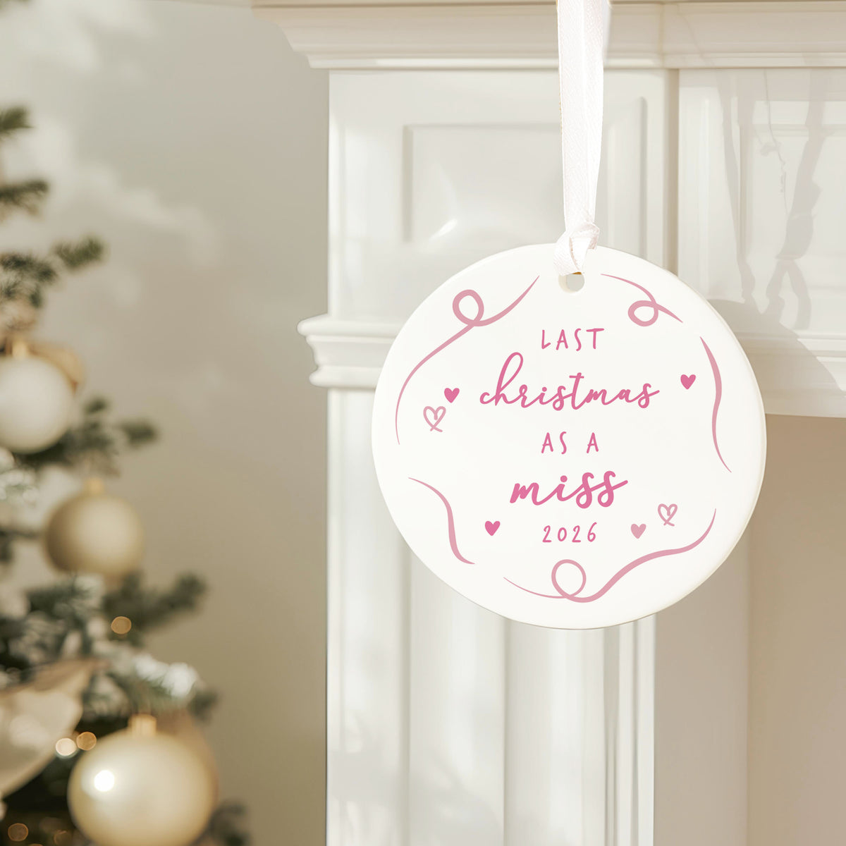 Last Christmas as a Miss Bauble, Engagement Gift for Bride to Be, Personalised Christmas Keepsake, Stocking Filler Gift Under 10