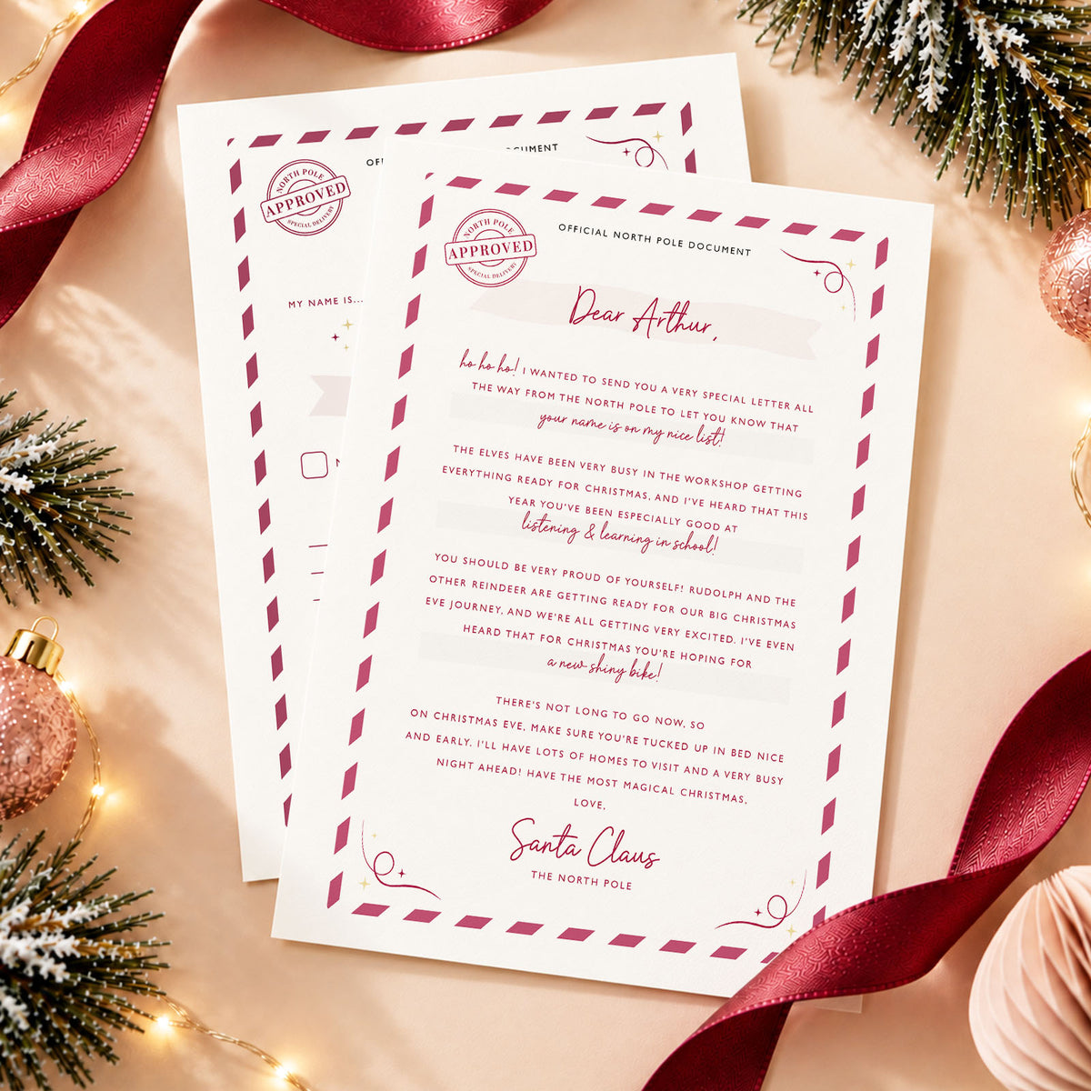 Personalised Letter From Santa and Letter To Santa Christmas set
Letter To Santa with burgundy envelope for kids
Personalised Letter From Santa with burgundy envelope
Letter From Santa personalised with child's name and Christmas wish
Letters To and From Santa Christmas stationery set for children
Fill in Letter From Santa with blank spaces for parents to complete