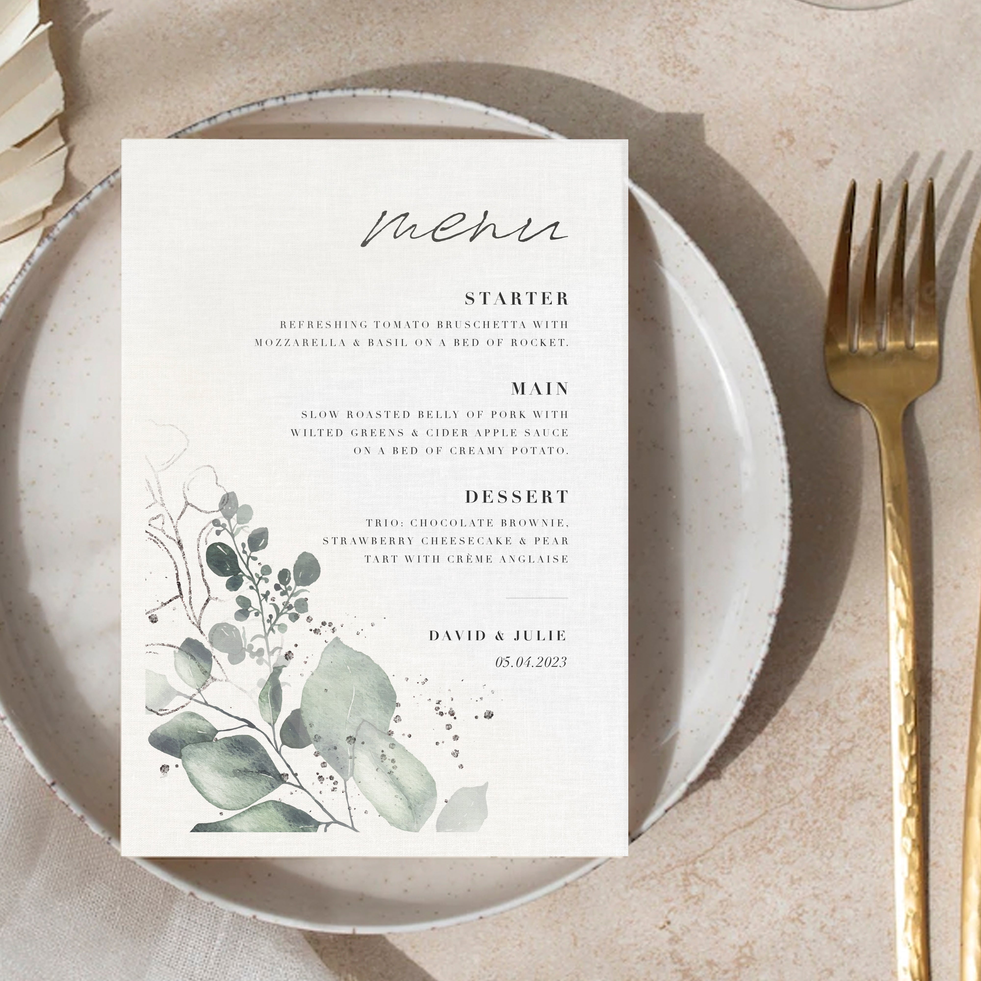 The Bonnie - Green Botanical Menu Card – House of Allum Events
