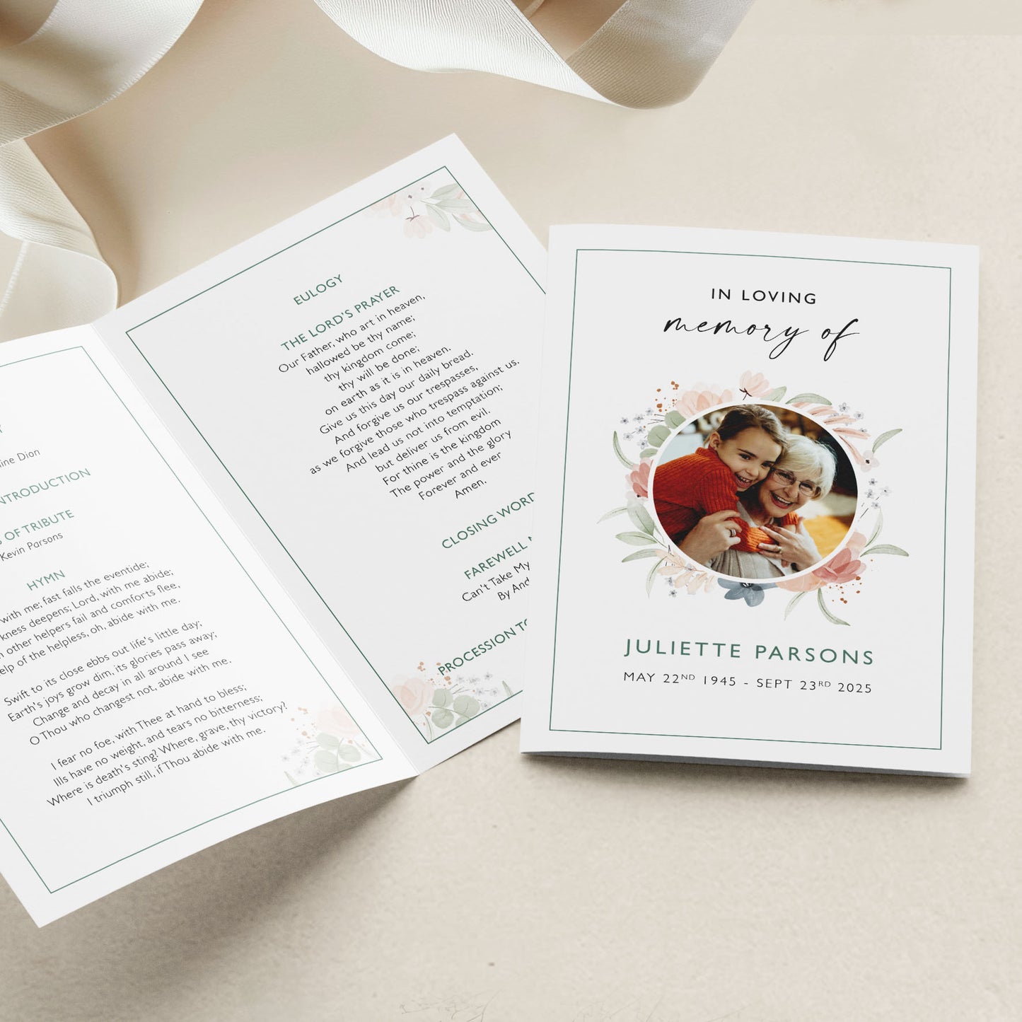 *digital* Floral Funeral Order of Service Template | Celebration of Life Program | Memorial Booklet | Printable Digital Download | Funeral Program