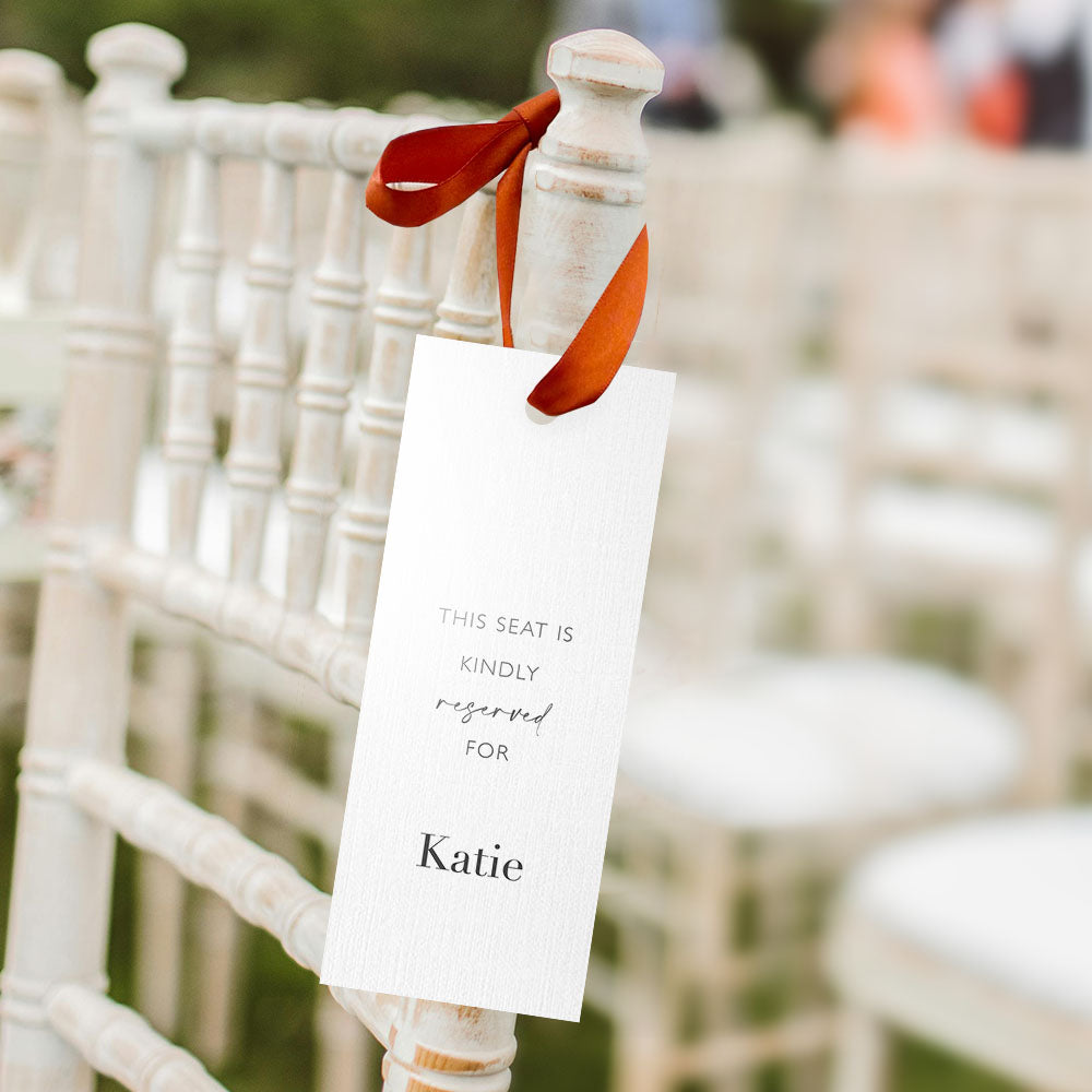 Personalised Reserved Seat Name Sign with Ribbon | Wedding Ceremony Seating Tags | Wedding Aisle Decor | Personalised Reserved Name