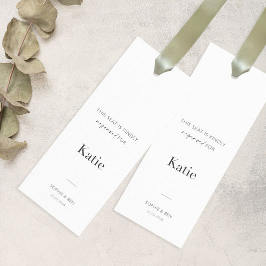 Personalised Reserved Seat Name Sign with Ribbon | Wedding Ceremony Seating Tags | Wedding Aisle Decor | Personalised Reserved Name
