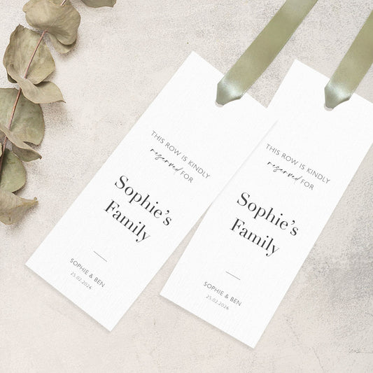 Personalised Reserved Row Name Sign with Ribbon | Wedding Ceremony Seating Tags | Wedding Aisle Decor | Personalised Reserved Name