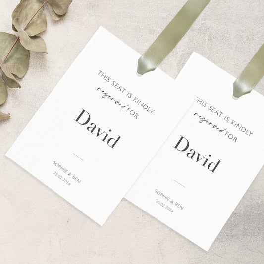 Personalised Reserved Seat Name Sign with Ribbon | Wedding Ceremony Seating Tags | Wedding Aisle Decor | Personalised Reserved Name