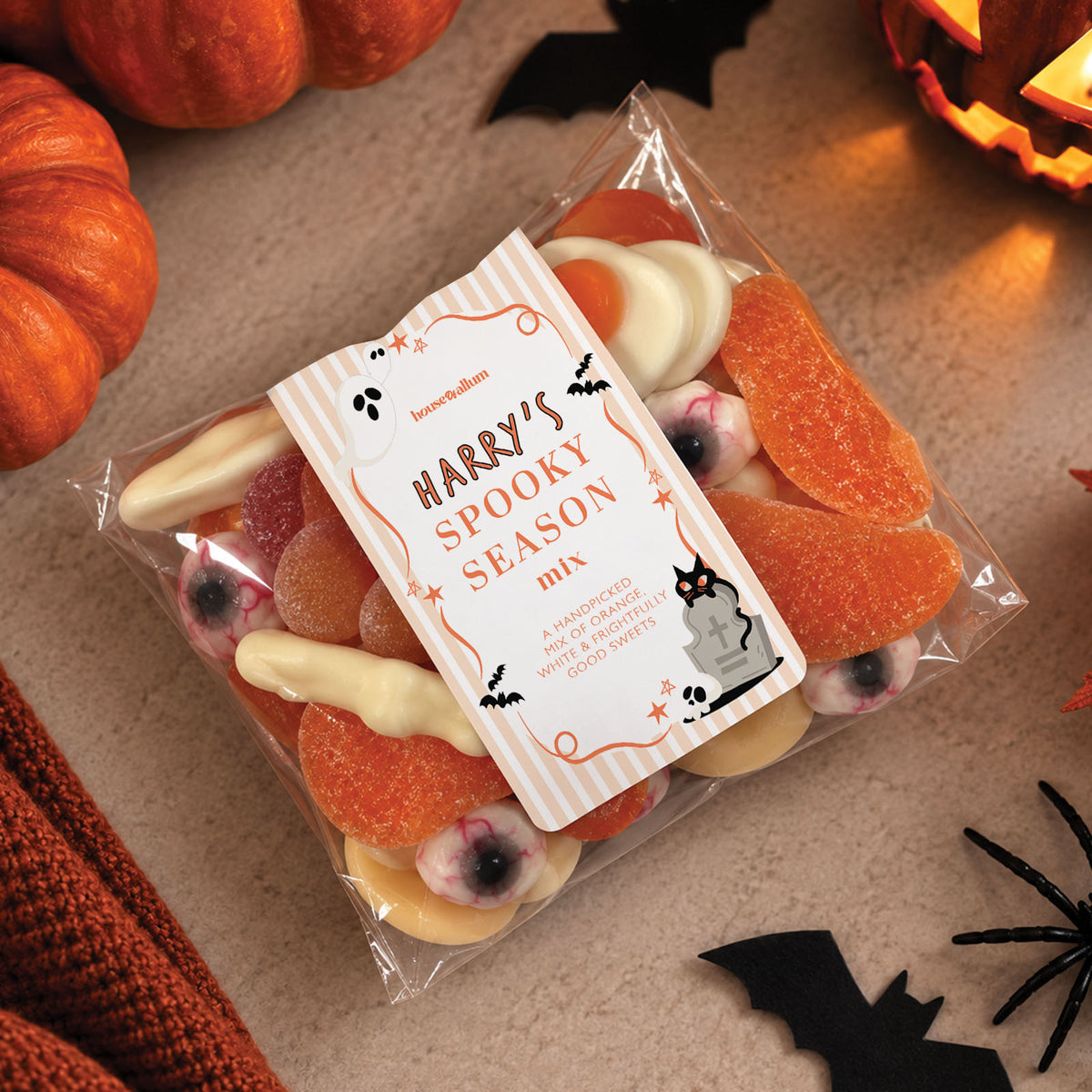 Personalised Halloween Sweets Spooky Sweet Mix Trick Or Treat Bag Kids Halloween Gift Boo Basket Filler Personalised Sweets