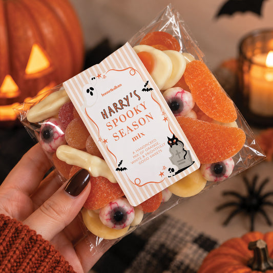 Personalised Halloween Sweets Spooky Sweet Mix Trick Or Treat Bag Kids Halloween Gift Boo Basket Filler Personalised Sweets